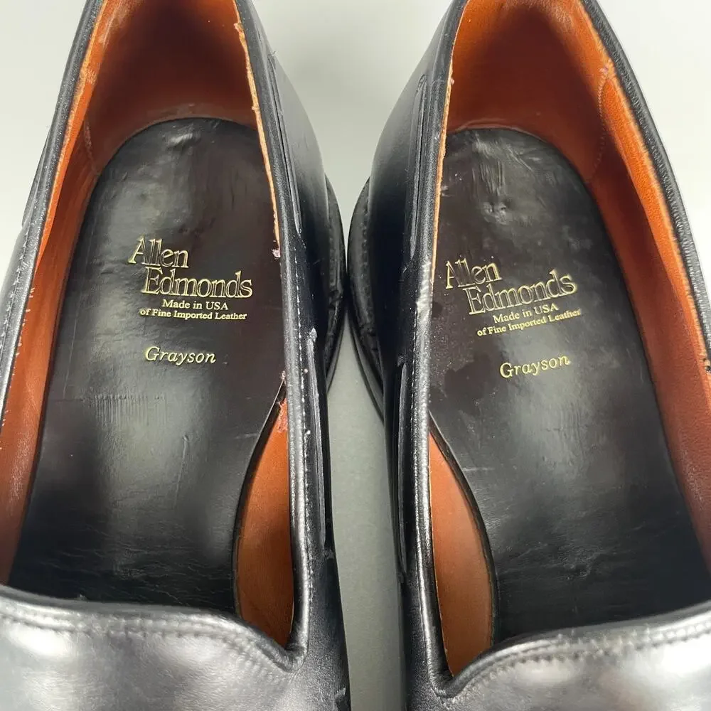 Allen Edmonds Grayson Mens 10.5 D Black Leather Slip On Tassel Loafer Dress Shoe